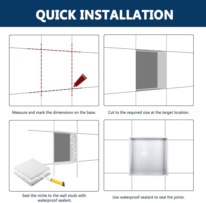 HOTIS Shower Niche No Tile Needed, Stainless Steel Bathroom Niche for Shower Wall, 12x12'' Inch Waterproof Wall Niches for Living Room,Bedroom Storagef