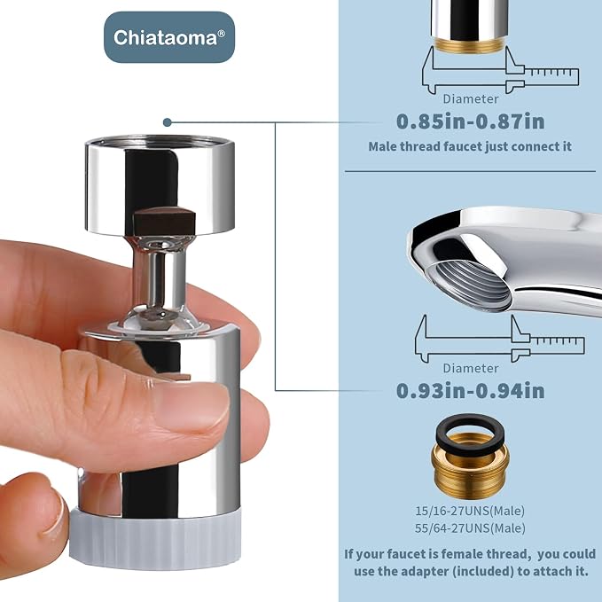 2 PACK Swivel Faucet Aerator,3-function Faucet Nozzle,360° Big Angle Rotate Kitchen Sink Faucet Attachment,Faucet Extender for Kitchen 55/64 inch Female Thread,Kitchen Sink Aerator Chrome
