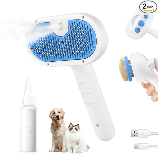 Pet Steam Brush for Dogs & Cats, 3-in-1 Shedding Grooming Tool | Self Cleaning Spray Comb with Mist, Dog Brush for Shedding, Cat Brush for Hair Removal, Long Haired Pets