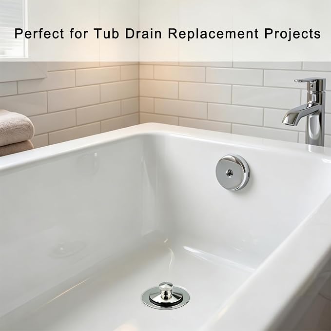 WELSAN Chrome Plated Bathtub Drain Kit - Universal Lift & Turn Tub Drain and Overflow Kit with Single Hole Faceplate, All Metal Solid Brass Bathroom Sink Drain for Fine/Coarse Thread, Complete Convers