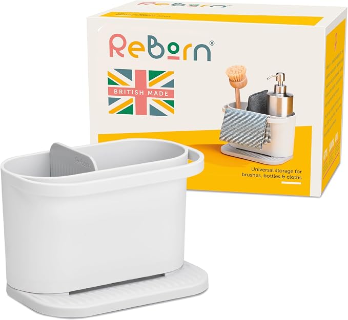 ReBorn Recycled Sink Organizer, Kitchen Sink Organizer, Two Main Compartments, Integrated Dish Cloth Rail, Ribbed and Sloped Base for Draining, Would Made in UK