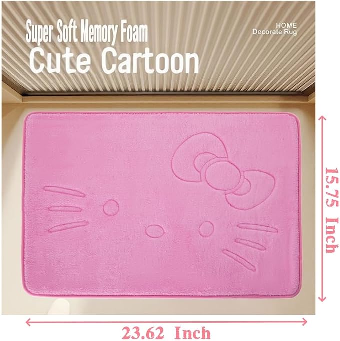 Pink Cartoon Non Slip Memory Foam Bath Mat 15.75 x 23.62 Inch | Cute Design,Super Soft & Water Absorbent Multi-Use Rug, Suitable for Bathroom, Bedroom, Living Room and Entry Door