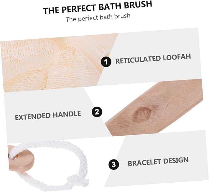 Ipetboom 2pcs Bath Sponge Brush Handle Exfoliating Loofah Mesh Scrubber for Back and Feet Easy to Clean Suitable for All Ages for Daily Use and Travel