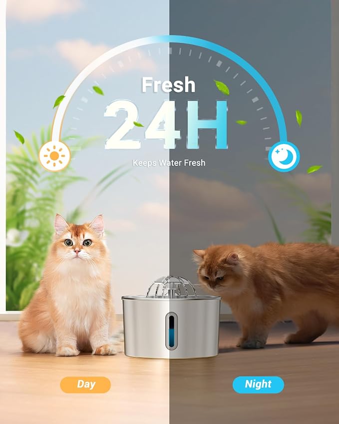 Cat Water Fountain Stainless Steel - 74oz/2.2L Automatic Large Pet Watering Bowl Dispenser for Indoor Cats - Drinking Fountains with 6 Filter, Gifts for Dogs and Kitty - Dog Waterer Bowls No Spill