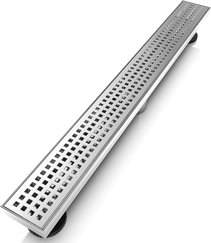 WEBANG 72 Inch Linear Shower Drain Rectangular Floor Drain with Accessories Square Hole Pattern Cover Grate Removable SUS304 Stainless Steel CUPC Certified Brushed