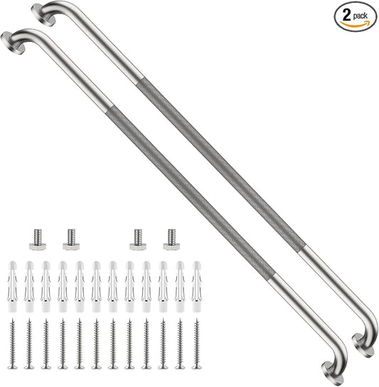 2 Pack Shower Grab Bar 48 Inch, ZUXET Brushed Nickel Extra Long Handicap Grab Bar w/Knurled Grip, Stainless Steel Bathroom Handrail for Toilet Shower Bathtub, Anti-Slip Support Bar for Seniors Elderly