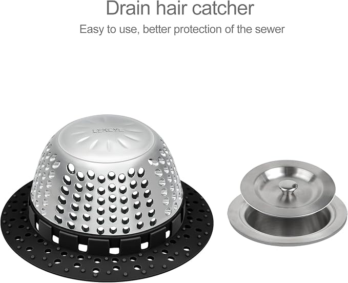 LEKEYE Shower Drain Hair Catcher/Bathtub Drain Cover/Drain Protector for Pop-Up & Regular Drains(Black)