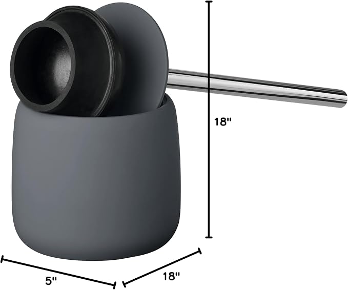 blomus SONO Toilet Plunger with Decorative Holder - Ceramic Soft Touch with Stainless Handle - Modern Design - Magnet (Charcoal)
