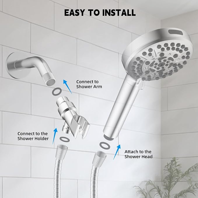 Hibbent Universal All Metal Handheld Shower Head Holder, Adjustable Solid Brass Shower Wand Holder, 2 Size Shower Bracket Holes for Bathroom, Fits All Handheld Showerhead Hoses & Shower Arm, Chrome