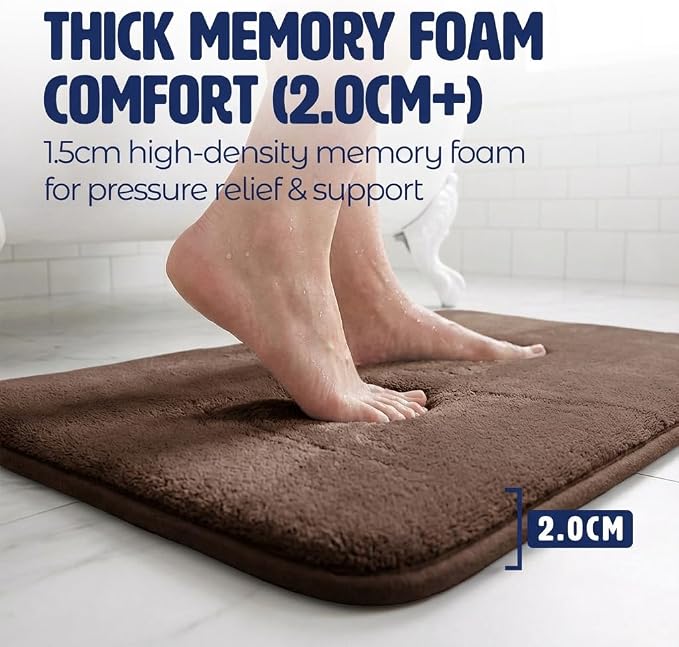 Muddy Mat® Memory Foam Bath Mat – Velvet Soft Non Slip Bathroom Rugs, Thick Absorbent Bath Rugs, Washable Bath Mat for Bathroom Floor and Shower, Brown 2ft x 3ft