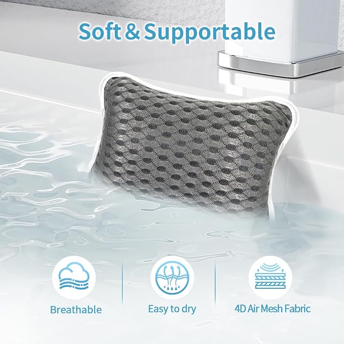Luxury Bath Pillow, Slip-Resistant Neck & Back Support | 2 Strong Suction Cups Hold the Pillow Firmly in Place on Any Tub, Jacuzzi, or Spa Surface, Relaxing Spa Essentials