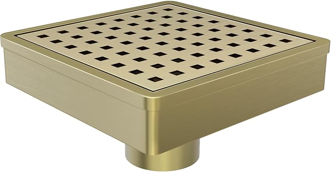 6 Inch Titanium Gold Shower Drain, Modern 304 Stainless Steel Square Shower Drain for Bathroom, Brushed Gold Shower Floor Drain with Grate Removable, Hair Strainer