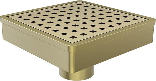 6 Inch Titanium Gold Shower Drain, Modern 304 Stainless Steel Square Shower Drain for Bathroom, Brushed Gold Shower Floor Drain with Grate Removable, Hair Strainer