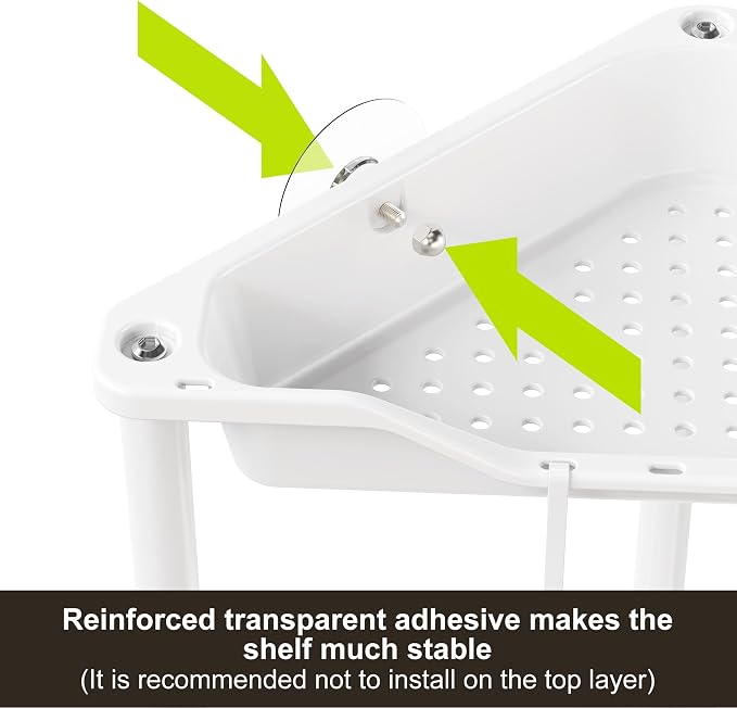 Orimade Rustproof 2 Tier Floor Standing Corner Shower Caddy Organizer, Plastic Metal Splicing Floor Corner Shelf Rack Stands for Bathroom, White