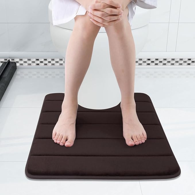 Buganda Memory Foam U-Shaped Toilet Rugs 24 x 24, Absorbent Bathroom mat | Brown, Thick Soft Machine Washable toilet mat for bathroom, Contour Bath Rugs Mat for Toilet Base
