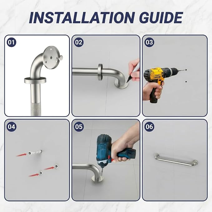 24 Inch Shower Grab Bar, Brushed Nickel Anti Slip Safety Bars, 304 Stainless Steel Bathroom Handrail, Handicap Grab Bars for Wall, Shower Grip Handle for Seniors Elderly Injury Assist Bath (1.25" Dia)