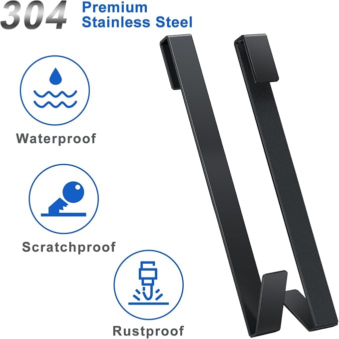 Shower Door Hooks 12 in, Shower Hooks for Towels, Heavy Duty Drilling-Free Extended Towel Hooks for Bathroom Frameless Glass Door, Over The Door Towel Hooks 3 Packs Black