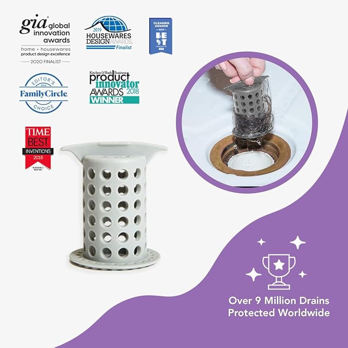 ShowerShroom the Revolutionary 2" Stand-Up Shower Stall Drain Protector Hair Catcher/Strainer, Gray , 1 Count ( Pack of 1)