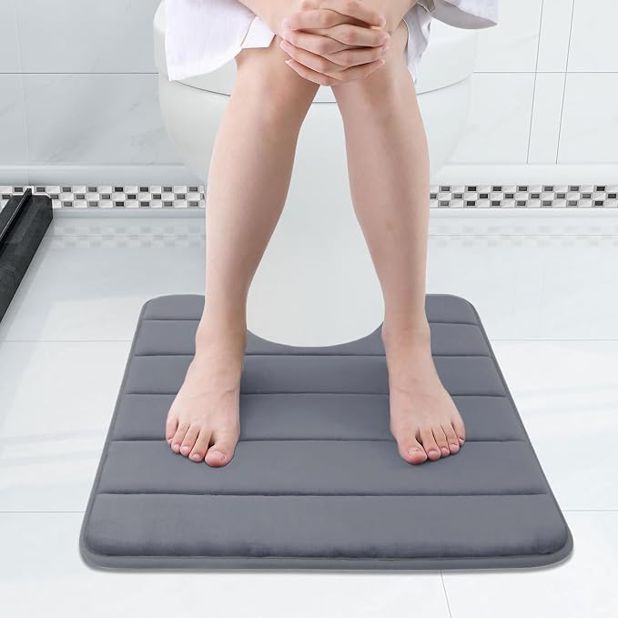 Buganda Memory Foam U-Shaped Toilet Rugs 24 x 20, Absorbent Bathroom mat | Dark Grey, Thick Soft Machine Washable toilet mat for bathroom, Contour Bath Rugs Mat for Toilet Base
