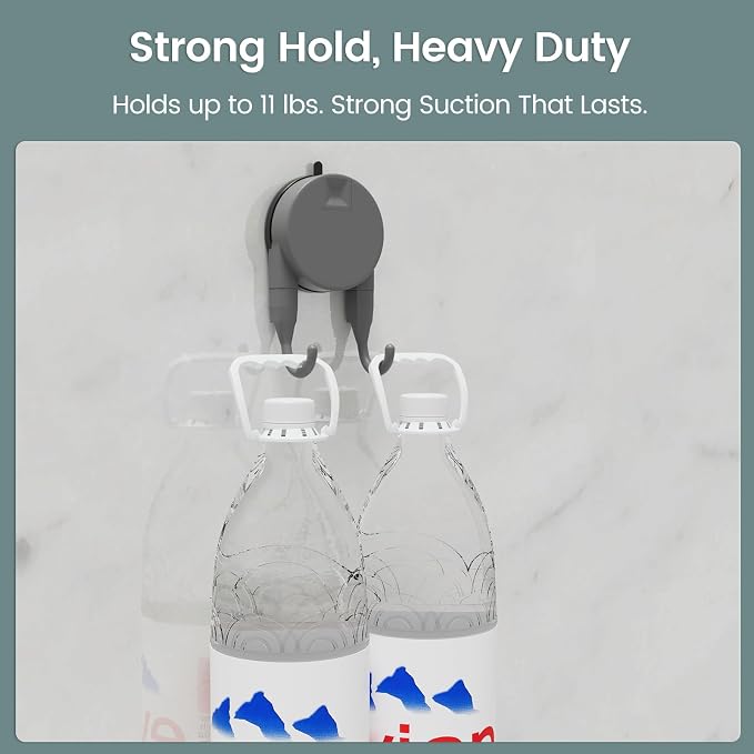 Strong Suction Cup Hooks for Shower, Bathroom, Kitchen, Heavy Duty Hangers for Door Wreaths, Robe, loofah, Towel, Utensils, Removable Wall Hooks for Tile, Glass, Mirror (4 Pack-Gunmetal)
