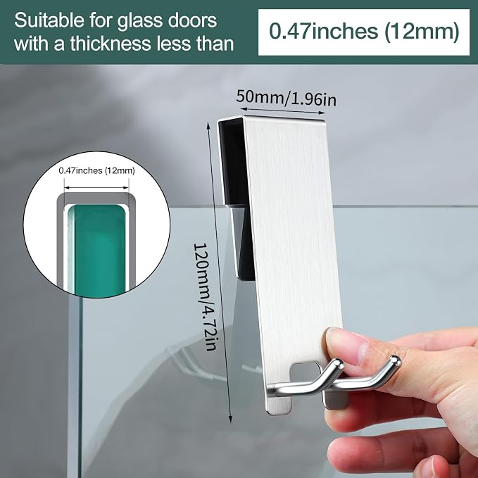 Taozun Over The Door Hooks - Stainless Steel Shower Towel Hooks, Squeegee Holder, Frameless Glass Shower Door, 2 Packs