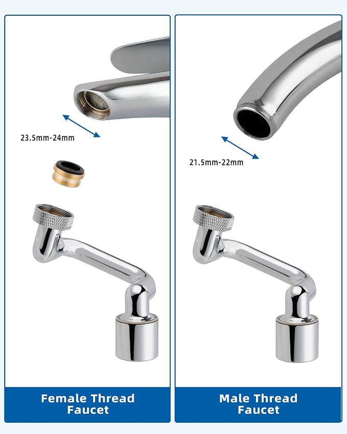 Hibbent 1080° Swivel Faucet Extender, Metal Rotatable Sink Faucet Aerator with Metal Extension, 2 Functions Kitchen & Bathroom Sink Sprayer, Faucet Attachment for Face Washing, Chrome