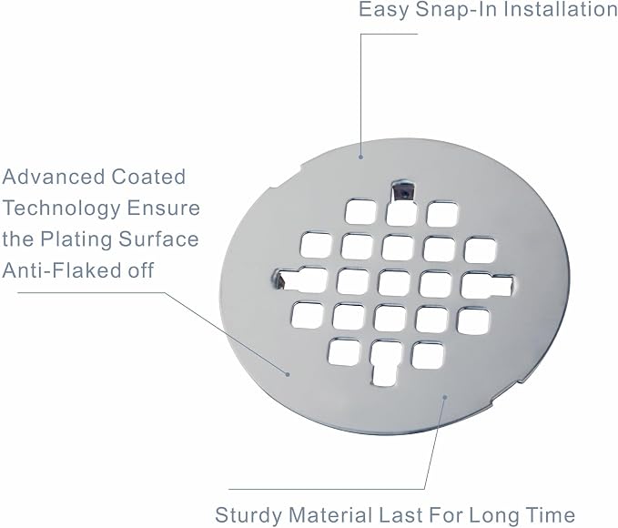 Chrome Plated Snap-in Shower Floor Drain Cover,Hidrop 4-1/4" OD Round Shower Strainer Grid, Easy-to-Install Replacement Cover Stainless Steel