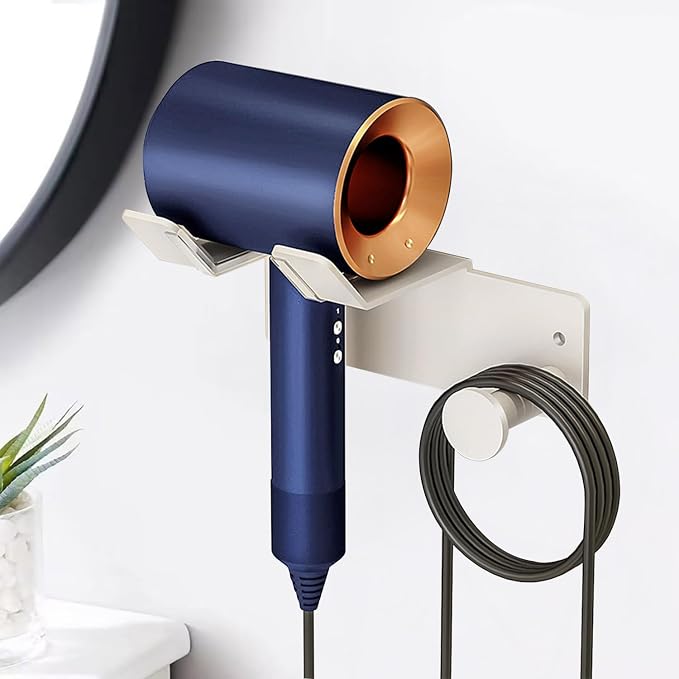 Hair Dryer Holder, HairDryer Holder Wall Mounted, Self Adhesive Blow Dryer Holder, Stainless Steel Hair Dryer Holder, Hairdryer Holder for Bathroom White