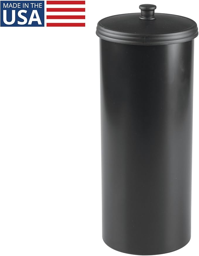 iDesign Freestanding Bathroom Toilet Paper Storage Holder, Matte Black | With Lid, For 3 Extra Rolls