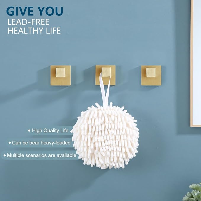 KOKOSIRI Bath Robe Hook Wall Mount Square Towel Hook Coat Hook Bathroom Kitchen Garage Heavy Duty SUS 304 Stainless Steel 3 Pack Brushed Gold B1010BG-P3