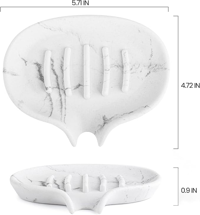 Self Draining Soap Dish for Shower & Bathroom Sink with Drain | Large Marble Resin Non Slip Soap Tray for Bar Soap, Kitchen Counter, Bathtub & Sink