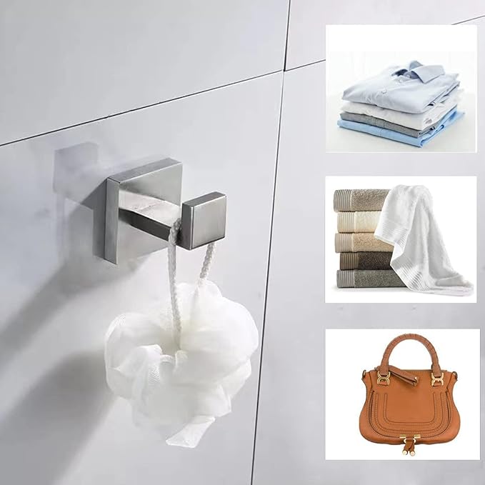 Towel Hooks for Bathroom Bath Robe Hook,Towel Holder Hanger with Screw,Coat Hooks Wall Mount,Heavy Duty for Hanging Bag Hat,Brush Nickel 2 Pack