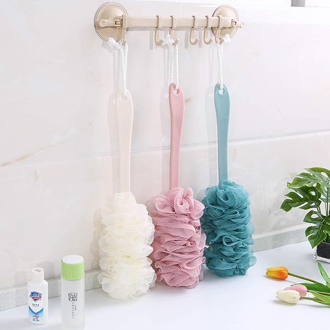 Back Scrubber for Shower,Loofah Long Handle Bath Body Brush,Soft Nylon Mesh Sponge for Shower,Loofah On a Stick for Men Women,Exfoliating Scrub Cleaning Luffa for Elderly(3-Pack,Blue)