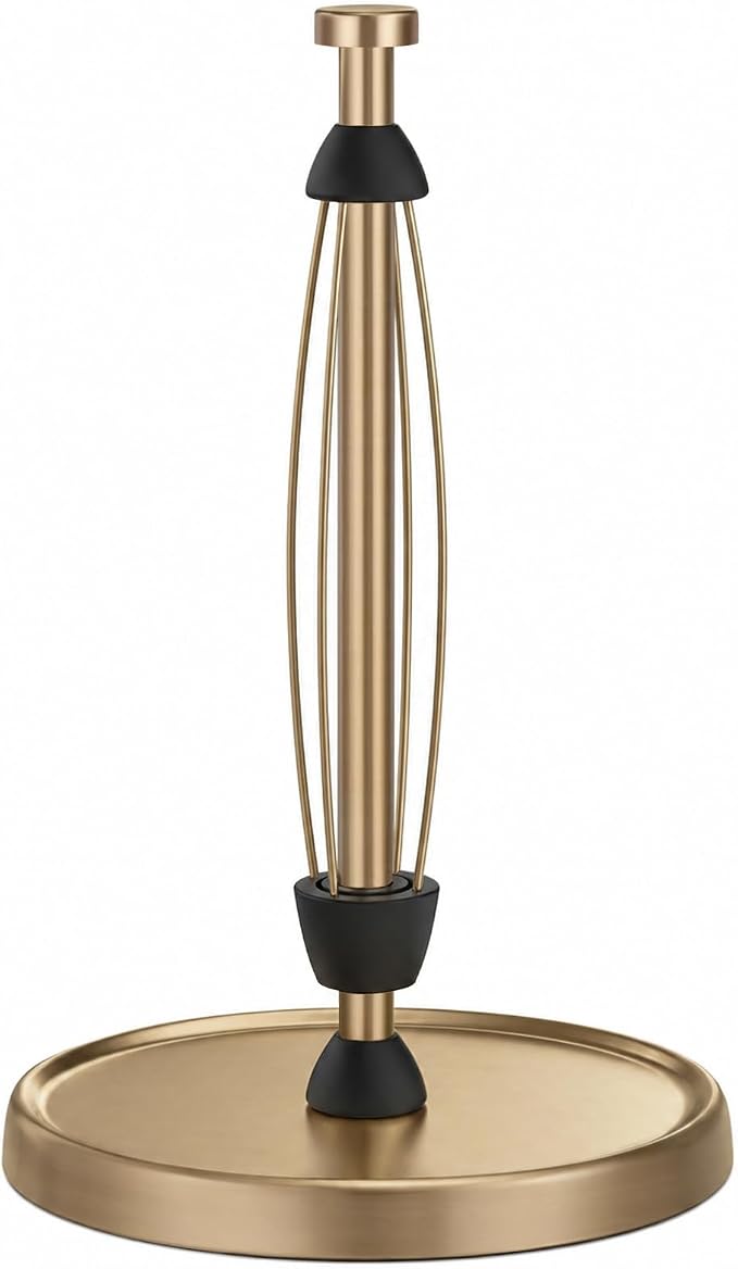 Paper Towel Holder Countertop, Gold Kitchen Accessories Decor, Stainless Steel, Weighted Base, Warm Gold, Paper Towel Roll Holder Stand with Ratchet Mechanism for Kitchen Bathroom Farmhouse Essentials