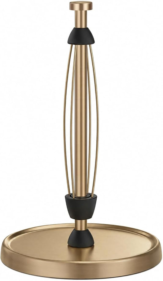 Paper Towel Holder Countertop, Gold Kitchen Accessories Decor, Stainless Steel, Weighted Base, Warm Gold, Paper Towel Roll Holder Stand with Ratchet Mechanism for Kitchen Bathroom Farmhouse Essentials