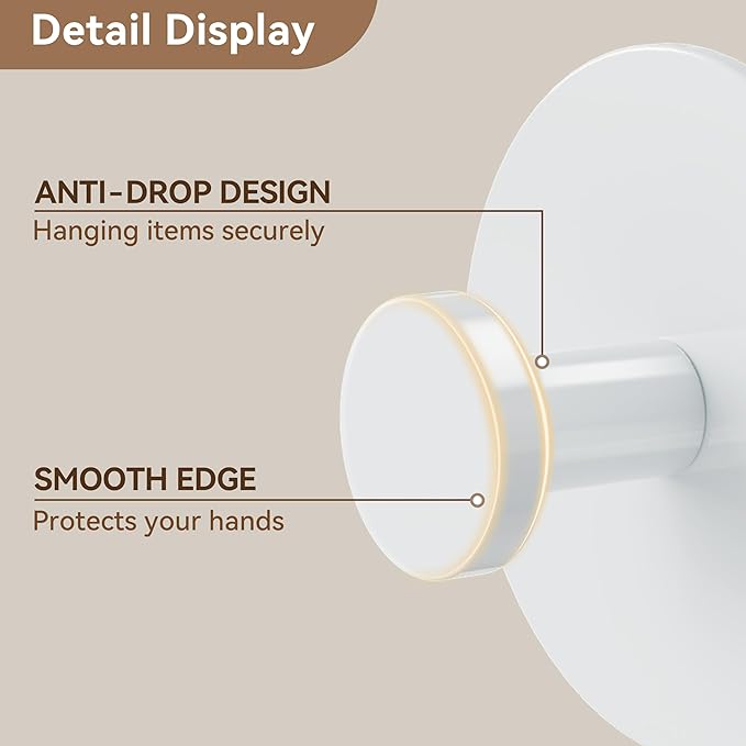bussdis White Adhesive Wall Hook for Coat and Towel: Extra Sticky 12 LB (Max), Stainless Coat Rack Door Holder Hanger, Heavy Duty