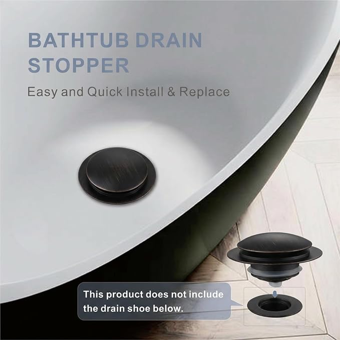 Oil Rubbed Bronze Bathtub Drain Stopper, Hidrop Universal Toe Touch Pop Up Bath Drain, Tip Toe Tub Drain Stopper Conversion Kit, Replaces Lift and Turn, Tip-Toe and Trip Lever Drains, EZ Install (ORB)