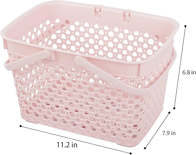 Anyoifax Portable Shower Caddy Tote, Plastic Storage Basket with Handle Bath Organizer Bin for Bathroom, Pantry, Kitchen, College Dorm, Garage - 11.2 x 7.9 x 6.8 in - Pink