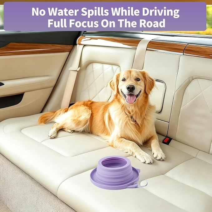 Spill Proof Dog Water Bowl for Car Road Trip, Collapsible Pet Travel Bowl | Collapsible Dog Bowl, No Splash Water Dish, Ant Away Pet Food Feeder, Silicone Travel Bowl for Pets Camping Hiking Car Trips