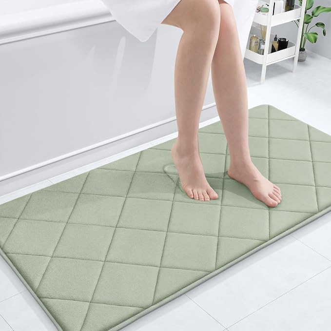 OLANLY Memory Foam Bath Mat 44x24, Ultra Soft and Absorbent Bathroom Rugs | Sage Green, Quick Dry, Machine Washable Shower Bath Rugs, Comfortable Bath Carpet for Bathroom Floor, Tub and Shower