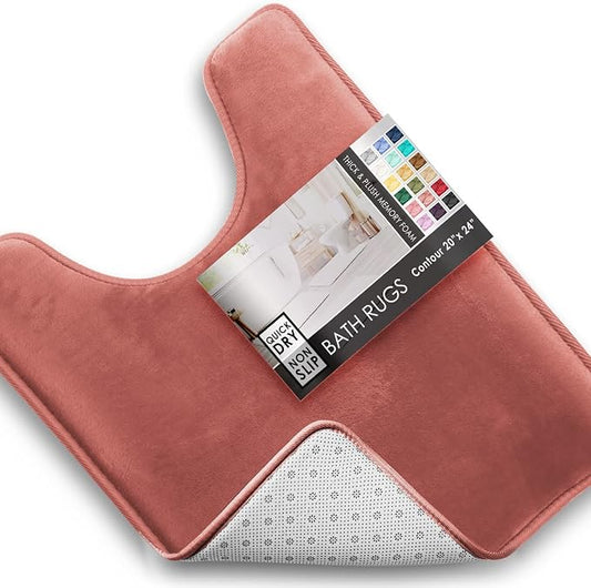 Clara Clark Bathroom Rugs, Velvet Memory Foam Bath Mat, Non-Slip, Machine Washable Bath Rugs - Dries Quickly, Ultra Soft Plush Bath Mats for Bathroom, 20 x 24, Misty Rose