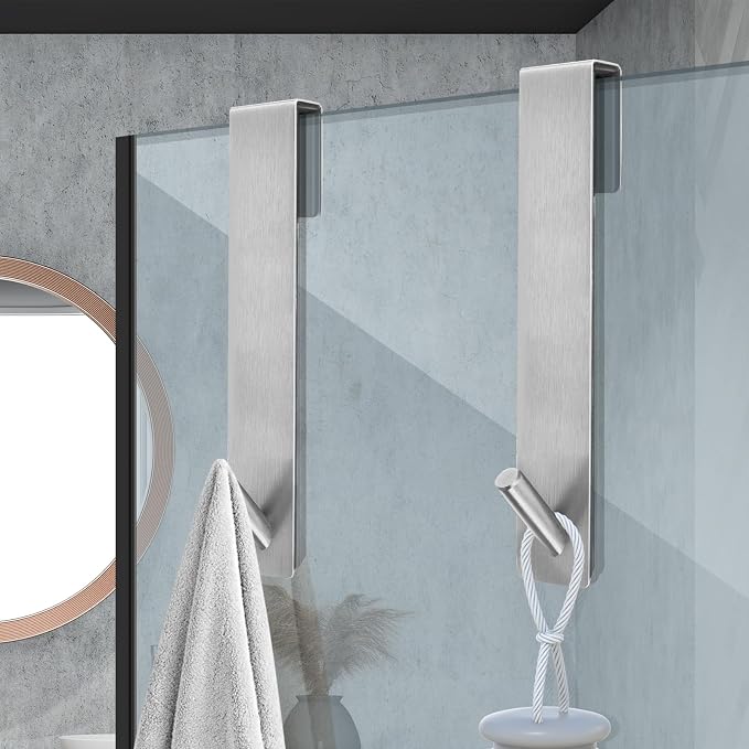 Kontoyo Shower Door Hooks(10 Inch),Extended Over Door Hooks for Bathroom Frameless Glass Shower Door,Stainless Steel Towel Hooks,Heavy Duty Rack Hooks for Robe,Towel-2 Pack-Silver