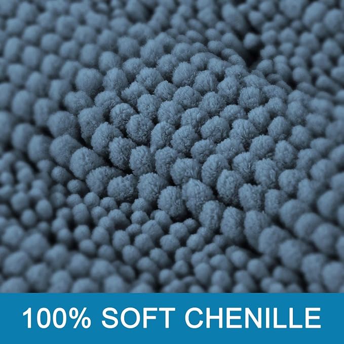 H.VERSAILTEX Bath Rug Non Slip Chenille Striped 17" x 24" Absorbent Soft Shaggy Washable Dry Fast Bath Mat - Stone Blue