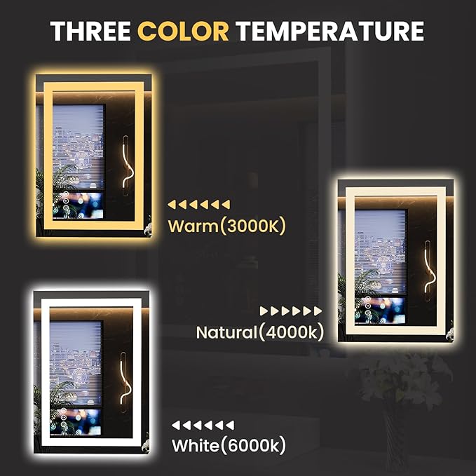 LOAAO 20"X28" LED Bathroom Mirror with Lights, UL Listed | Anti-Fog, Dimmable, 3 Color Temperature, Backlit + Front Lit, Memory Function, Tempered Glass
