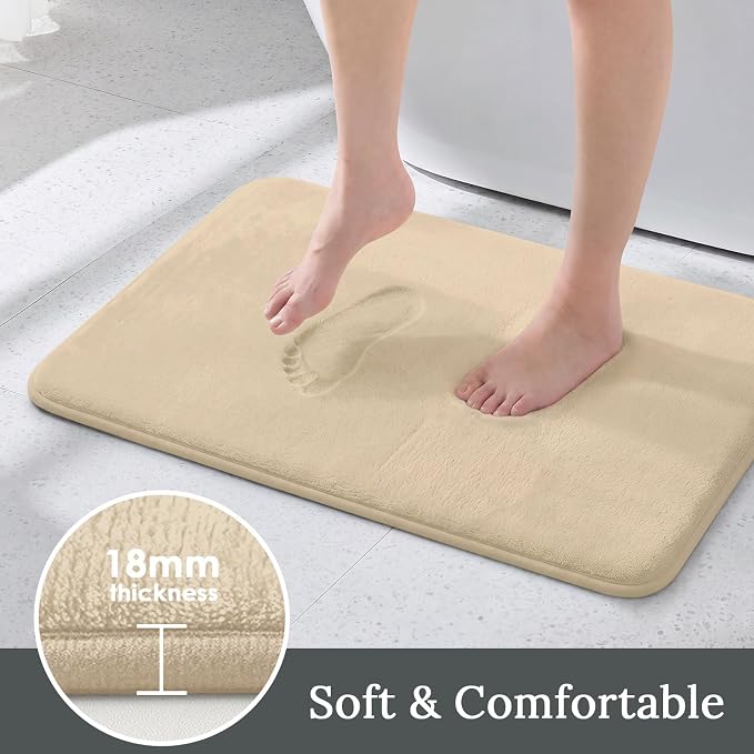 HUXMEYSON 3-Piece Memory Foam Bathroom Rug Set, Light Coffee | Quick Dry Velvet Surface, Non-Slip & PVC Backing, Ultra Soft Bath Rugs for Bathroom, 17"x24"+20"x32"+U Shape 20"x24"