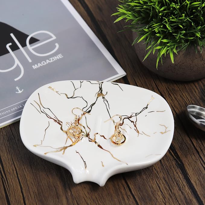 Gold Marble Texture Soap Dish Ceramic Soap Holder Self Draining Soap Dish Waterfall Slot Sponge Holder Bathroom Accessories for Bathroom, Kitchen,Bar Counter.