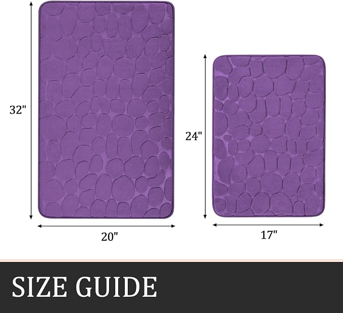 YIHOUSE Bathroom Rugs Mat Set, Memory Foam Bath Mat 2 Piece Purple | 17x24&20x32, Non Slip, Water Absorbent, Washable, Bath Mat For Bathroom, Sink and Toilet