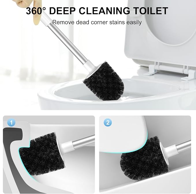 SetSail Toilet Brush 3 Pack Toilet Bowl Brush and Holder Toilet Cleaner Brush with Nylon Bristles Ventilated Toilet Brushes for Bathroom with Holder for Toilet Scrubber Cleaning, White & Grey