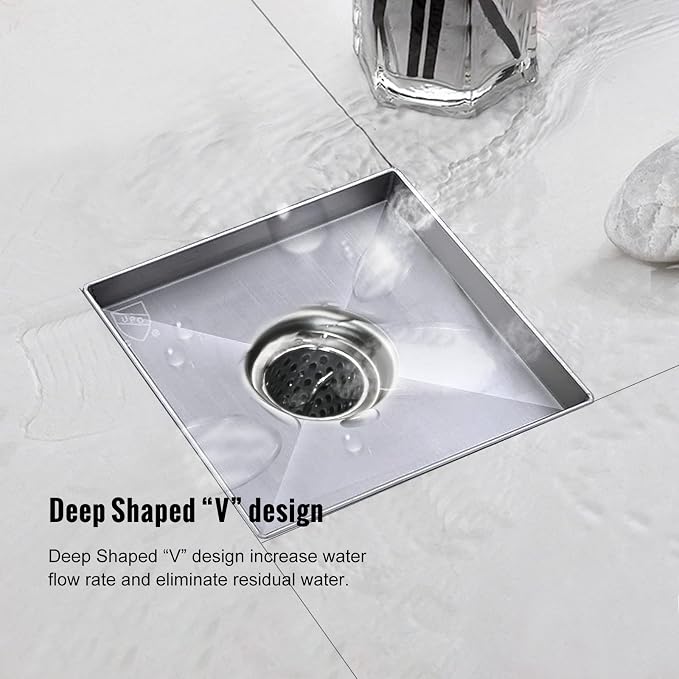 Square Shower Drain, Shower Drain 4 inch with Removable Grate Cover, Corrosion Resistant AISI 304 Stainless Steel Shower Floor Drain with Hair Catcher