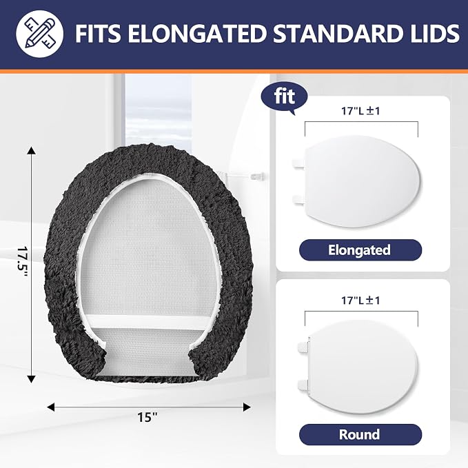 Soft Microfiber Toilet Seat Cover 17.5" x 15" Machine Washable | Solid Toilet Lid Cover Adjustable Rubber Backing Fits Most 16 -17.5" L x 14-16" W Round Oblong and Elongated Toilet Seat
